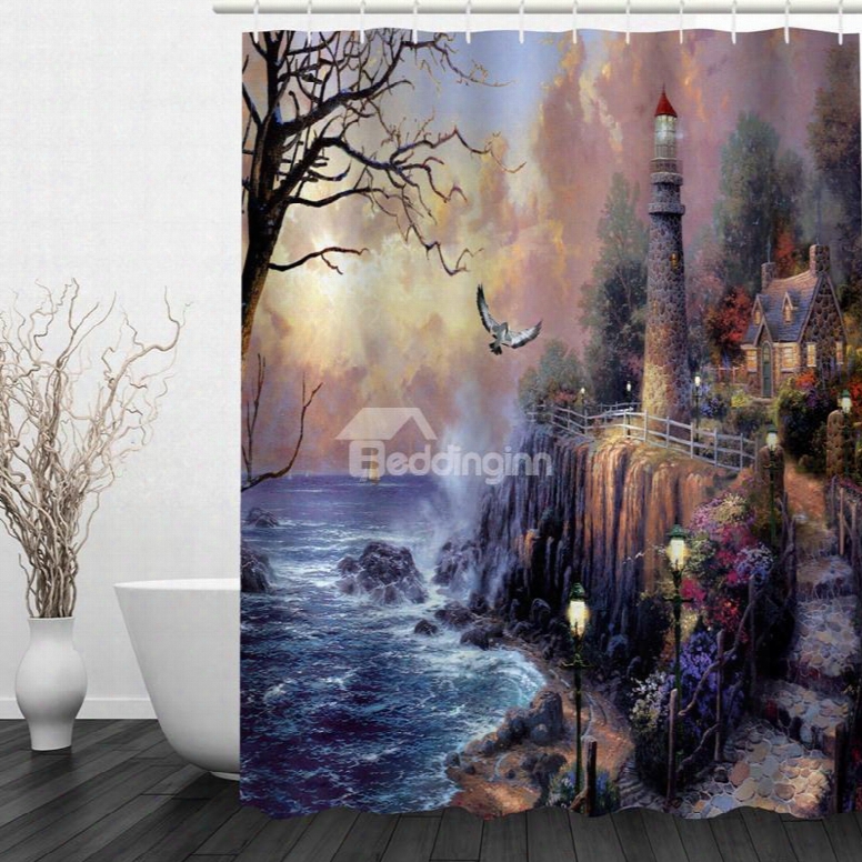 Fantastic Seaside Castle 3d Printed Bathroom Waterproof Showr Curtain