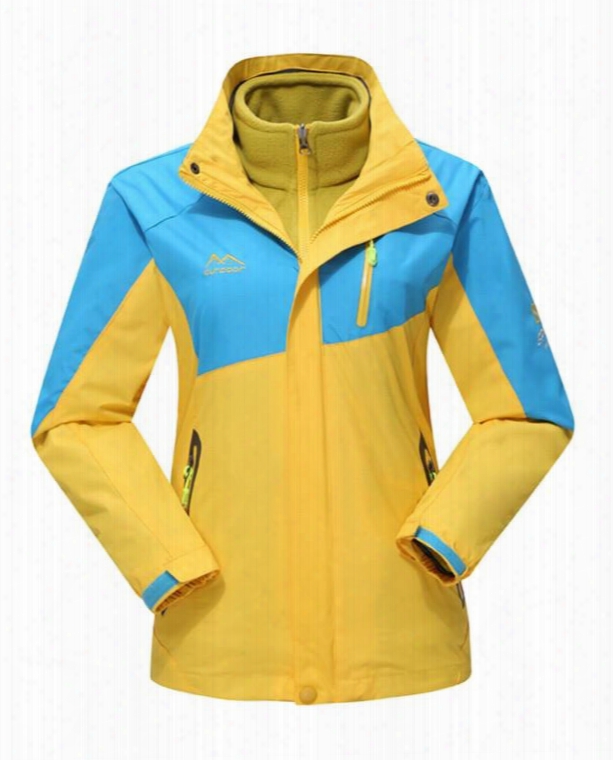 Female Bright Contrast Color Outdoor Windproof And Waterproof 3 In 1 Jacket
