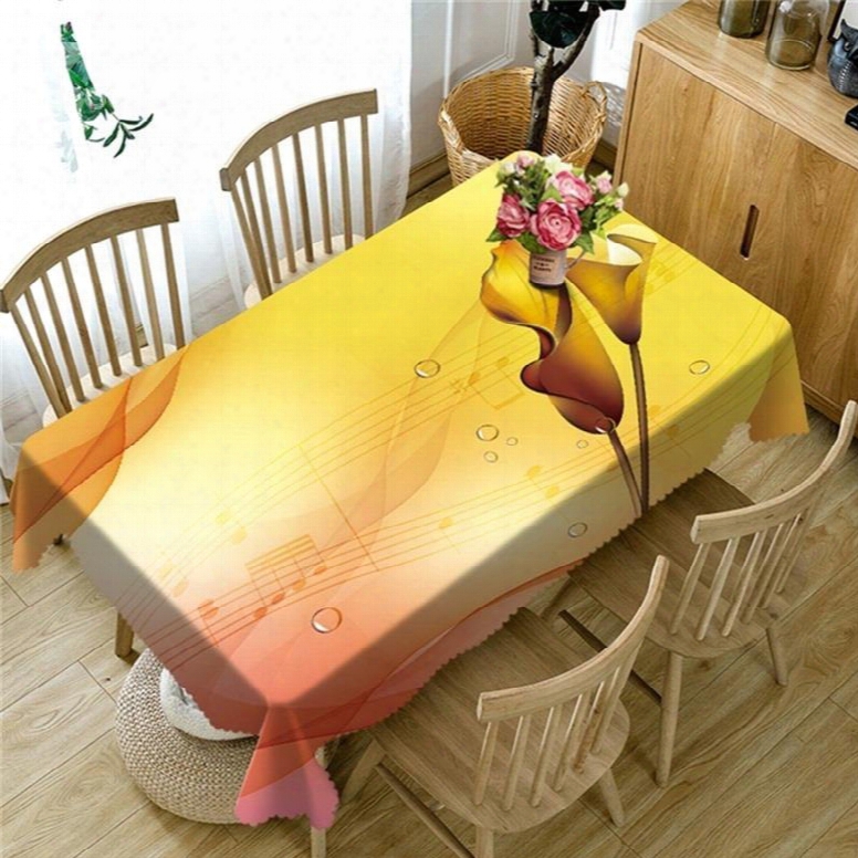 Fluent Music Notation And Golden Flowers Printing Dinning Table Cover Cloth