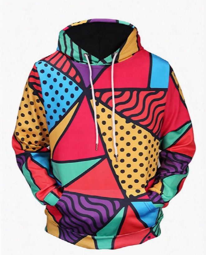 Geometric Colorful Long Sleeve 3d Pattern Hoodie