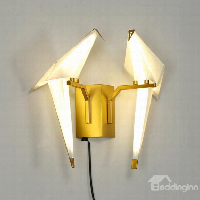 Golden Base And Two White Birds Acrylic Wall Light