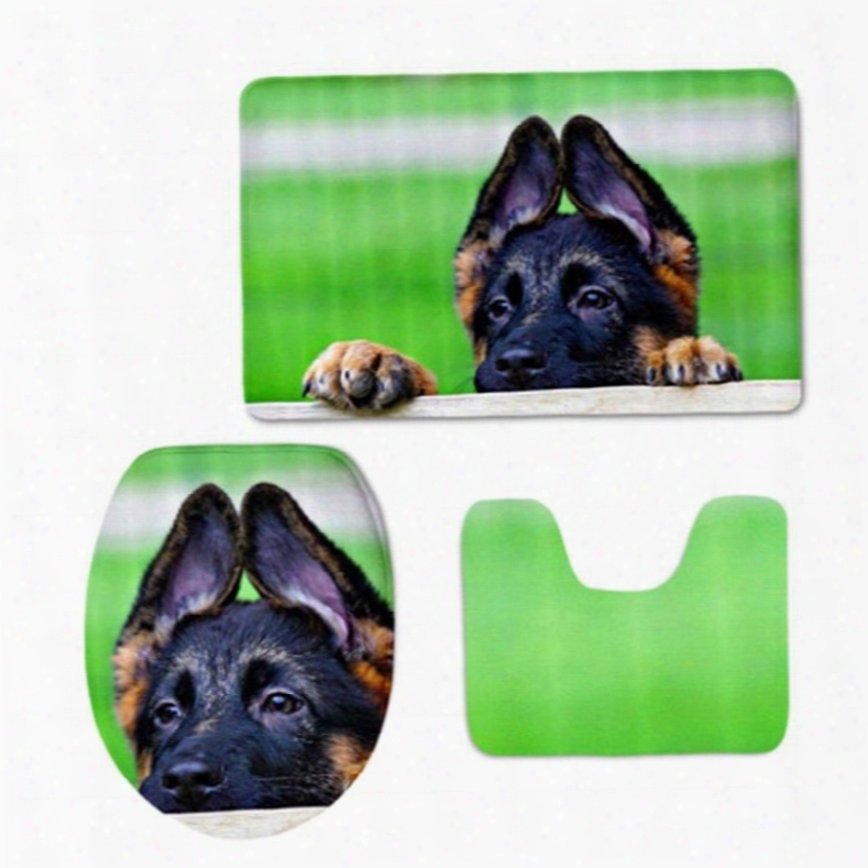 Green Background With Dog Printed Flannel Pvc Soft Water-absorption Anti-slid Toilet Seat Covers