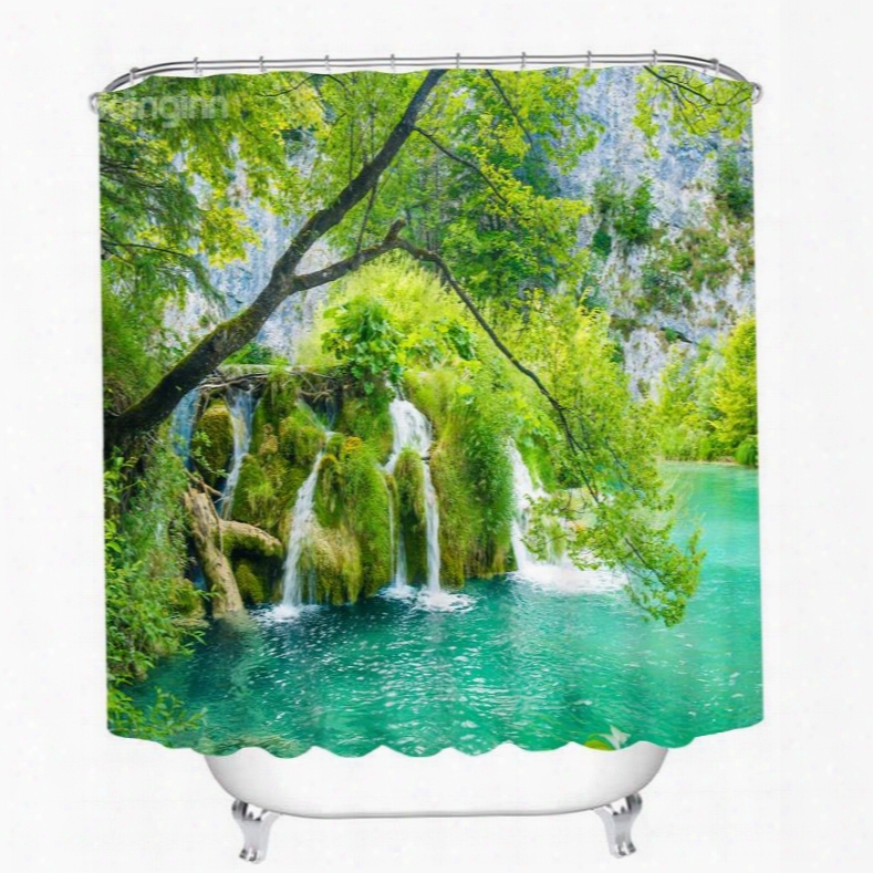 Green Moss Water In The Beautiful Nature 3d Printed Bathroom Waterproof Shower Curtain