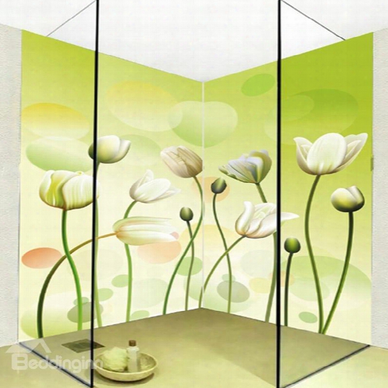 Green Simple Style Flowers Pattern Waterproof 3d Bathroom Wall Murals