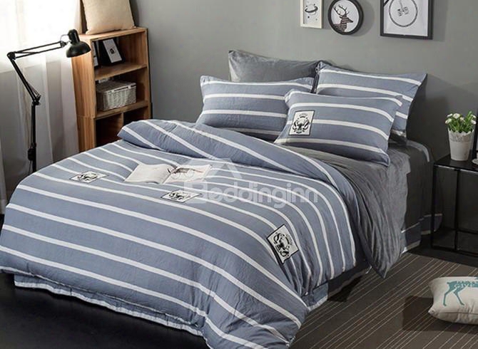 Grey Stripes And Deer Pattern Modern Style Soft 4-piece Bedding Sets/duvet Cover