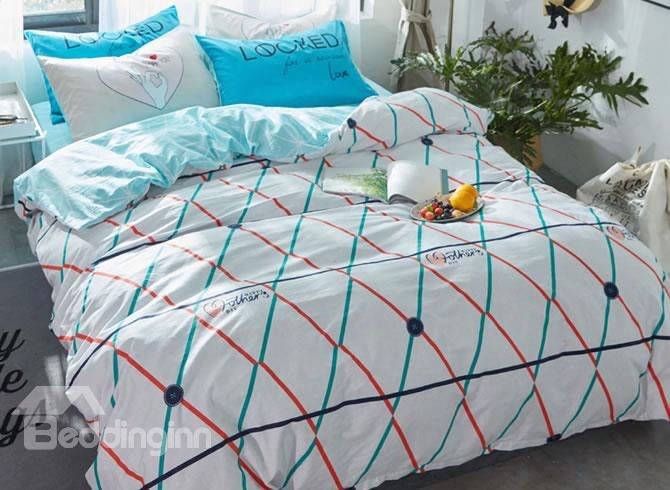 Grid Printed Cotton Simple Style White Kids Duvet Covers/bedding S Ets