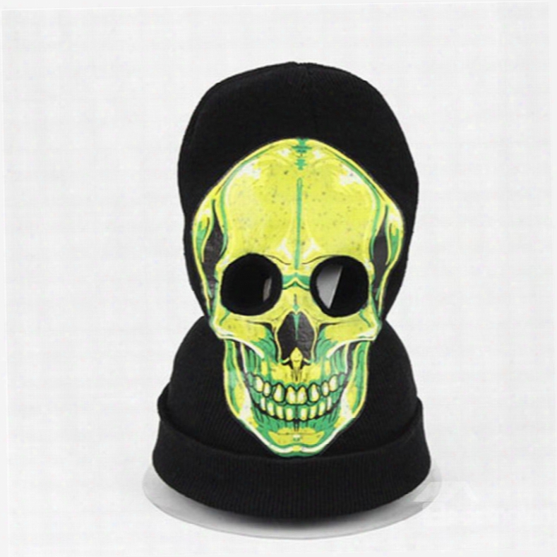 Halloween Skull Cosplay Horror Mask Knit Hat Green