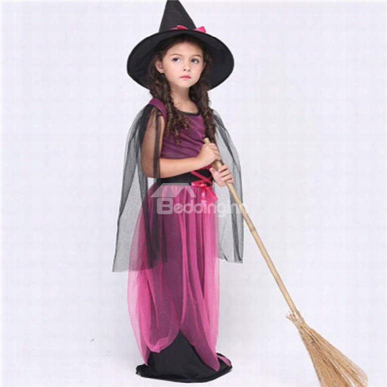 Halloween Witch Polyester And Net Cloth Purple Kids Costume