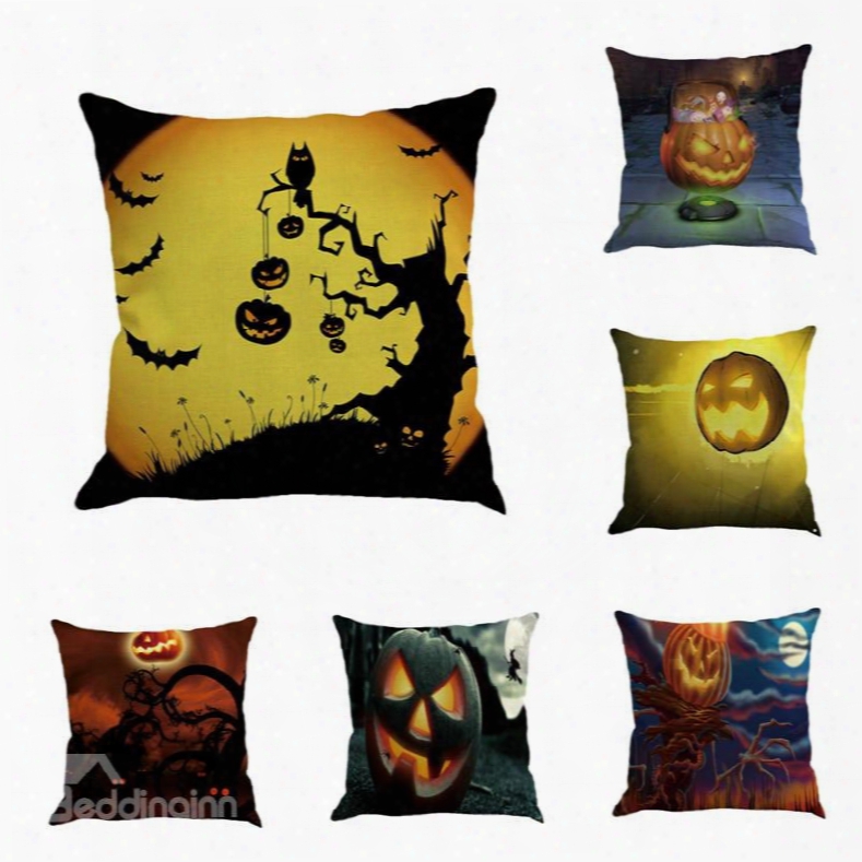 Happy Halloween Pumpkin Lantern Decorative Linen Thro Pillow