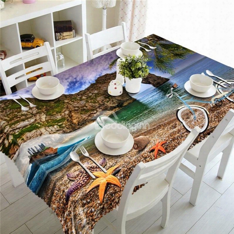 High Mountains And Blue Sea Water Printing Durable And Decorative Table Cloth