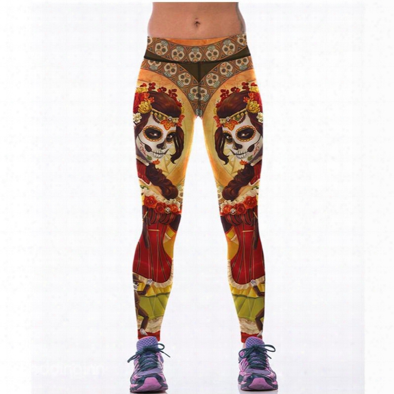 Indian Style Girl Face Custom Printed Blue Female 3d Leggings