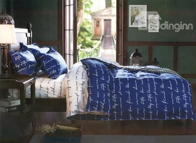 Lettersp Rint Blue Polyester 3-piece Bedding Sets/duvet Covers