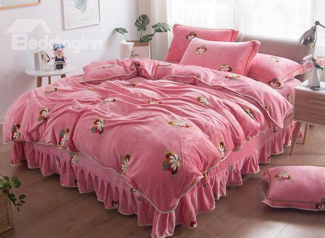 Little Butterflies Printed Princess Style Pink Soft 4-piece Bedding Sets/duvet Cover