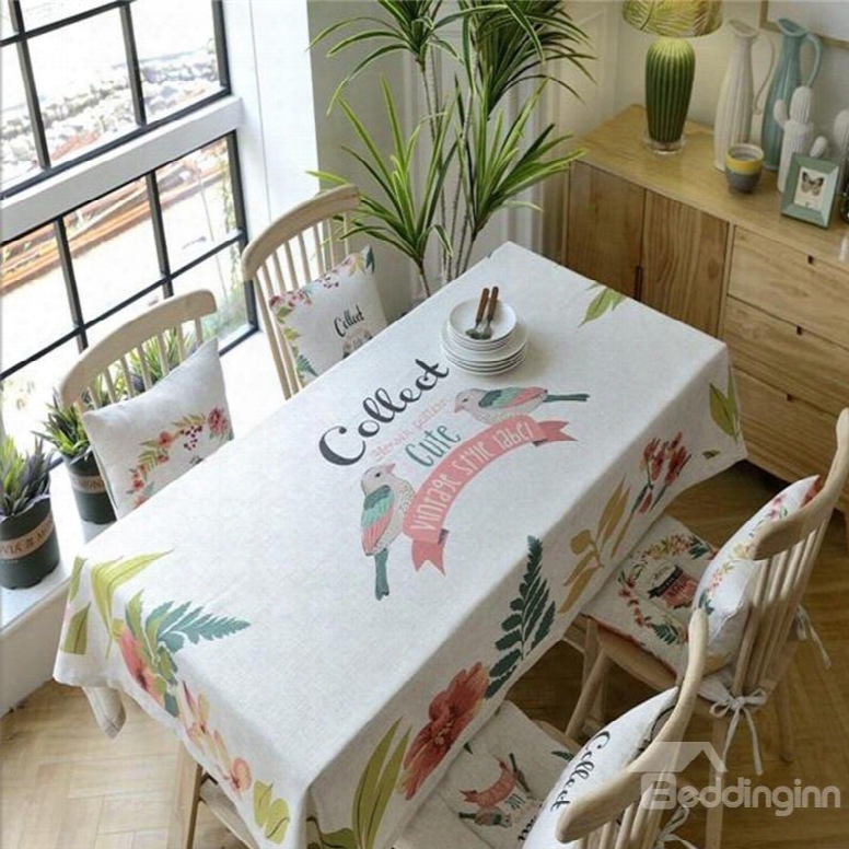 Lovely Birds And Beautiful Flower Polyester Blending Kitchen Square Table Cover