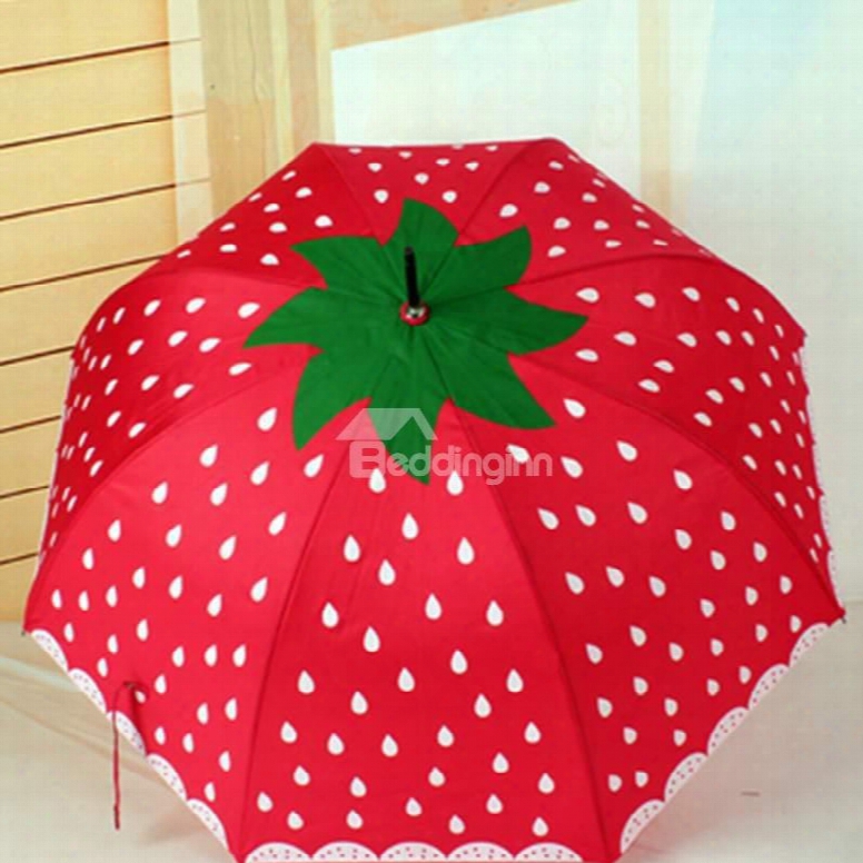 Lovely Strawberry Pattern Red Personal Umbrella