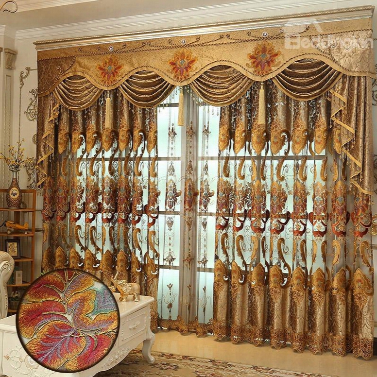 Luxury Golden Hollowed-out Embroidery Classical And European Style Living Room Custom Sheer Curtain