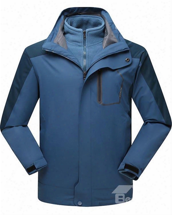 Male Waterproof 3 In 1 With Fleece 2 Piece Uv-protection Winter Warm Camping And Hiking Jacket