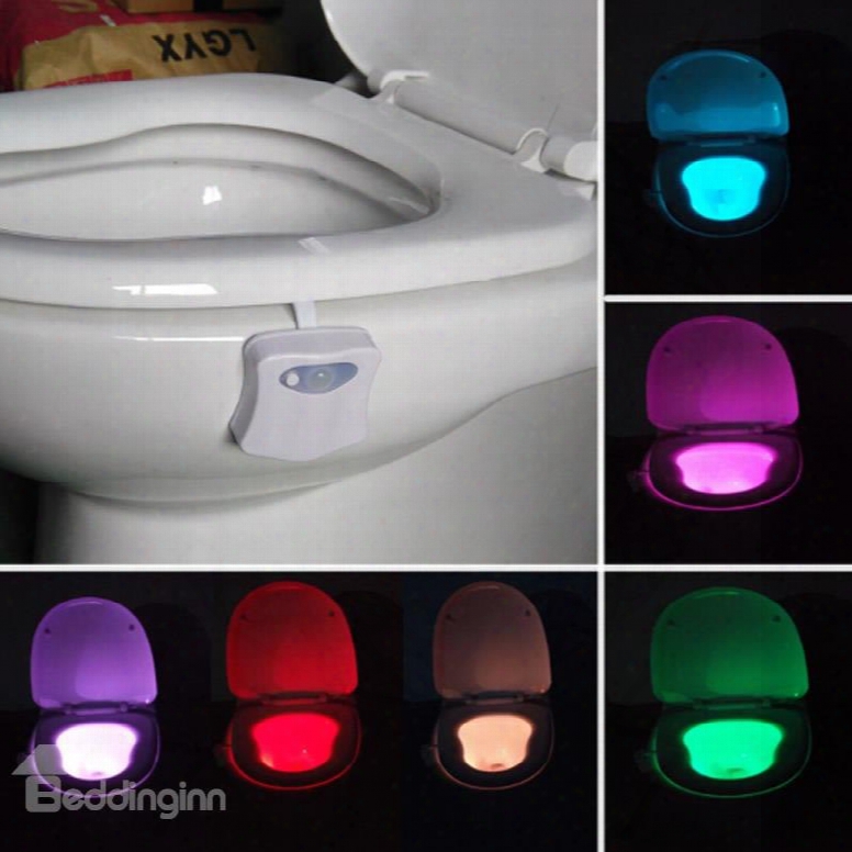 Modern Creative Plastic 8 Colors Changing Battery Motion Activated Toilet Nightlight