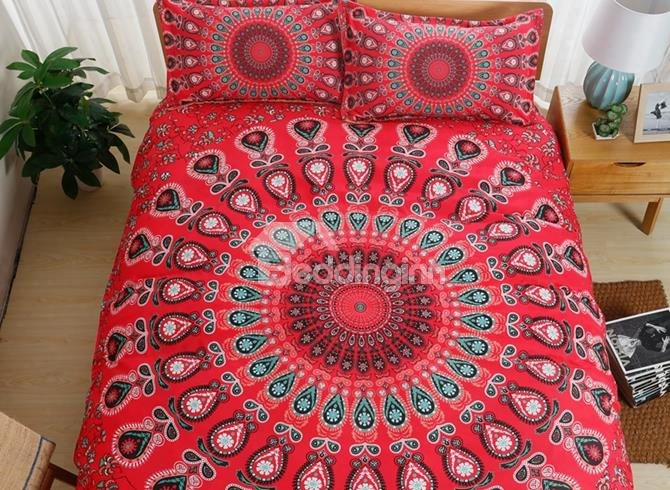 Moroccan Damask Medallion Print Red Polyester 3-piece Bedding Sets/duvet Cover