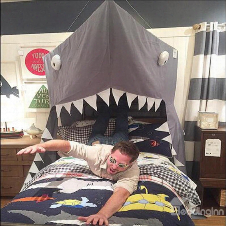 Mouth Opened Shark Shaped Cotton Gray Indoor Canopy