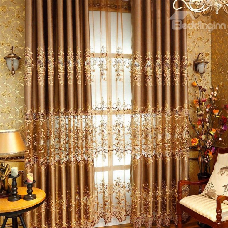 Nobel And Elegant European Style High Quality Chenille Hollowed-out Embroidered Damask Curtain