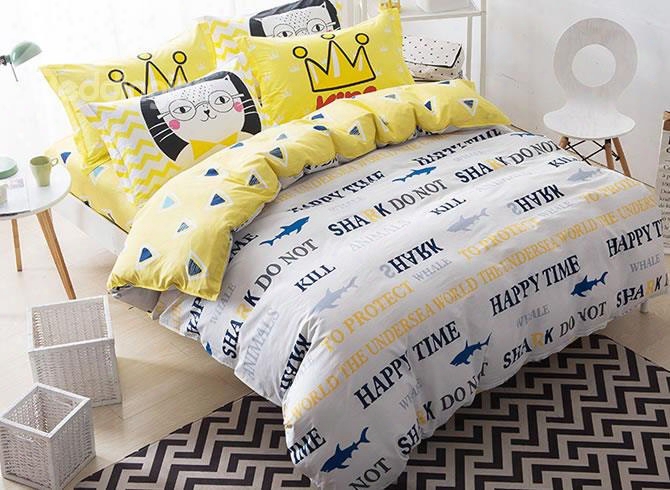 Nordic Style Colorful Letters Printed Cotton White Kids Duvet Covers/bedding Sets