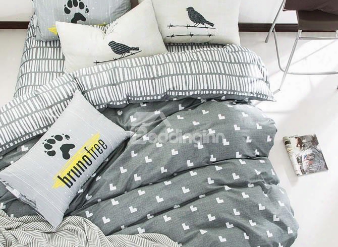 Nordic Style Heart Shape Printed Cotton Gray Kids Duvet Covers/bedding Sets