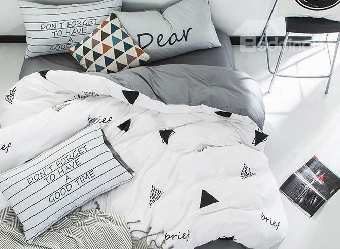 Nordic Style Triangles Printed Cotton White Kids Duvet Covers/bedding Sets