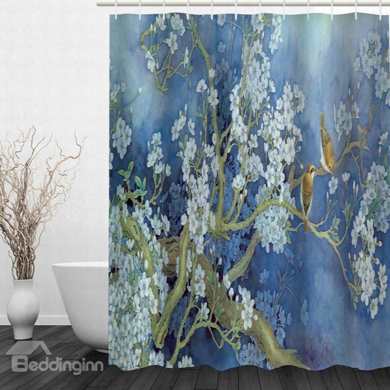 Oil Painting Flower Tree And Birds 3d Printed Bathroom Waterproof Shower Curtain