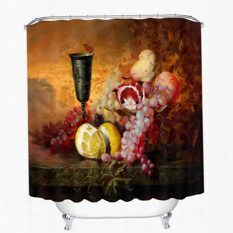 Oil Painting Fruit And Wine 3d Printed Bathroom W Aterproof Shower Curtain