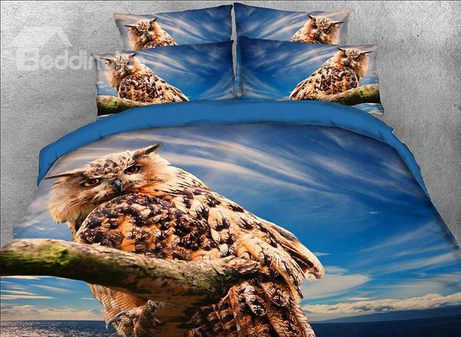 Onlwe 3d Owl Perching On The Branch Printed 4-piece Bedding Sets/duvet Covers