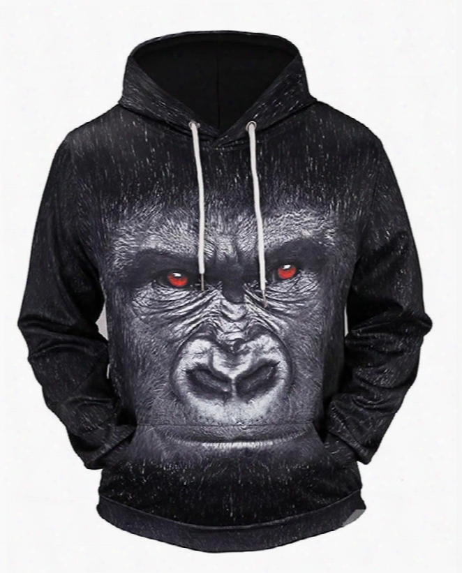 Orangutan Red Eyes Long Sleeve 3d Pattern Hoodie