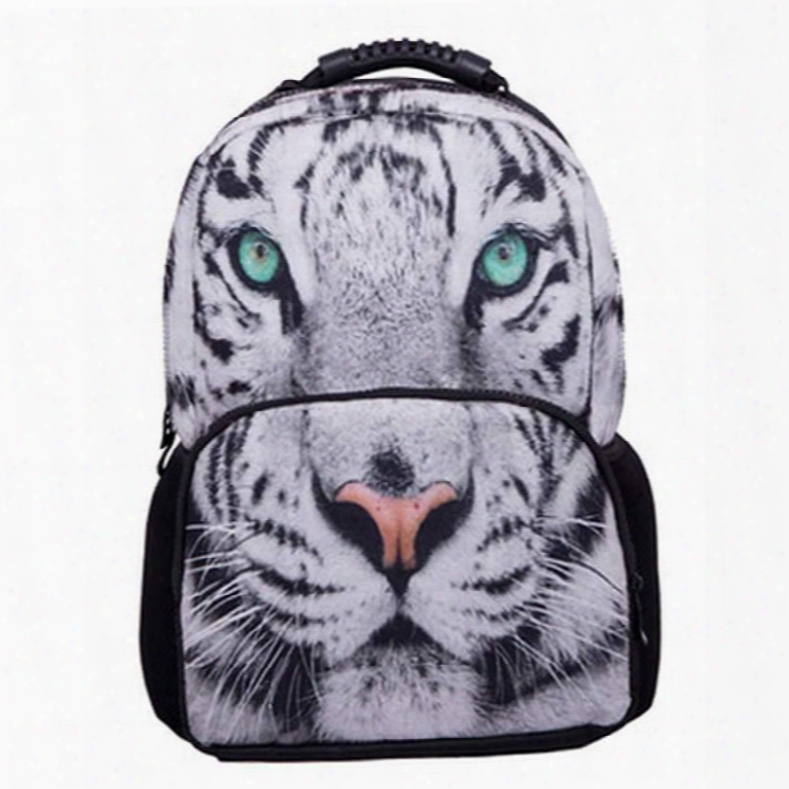 Outdoor 3d White Tiger Face Hiking And Traveling 1.15l Durable 2 Layers Backpack