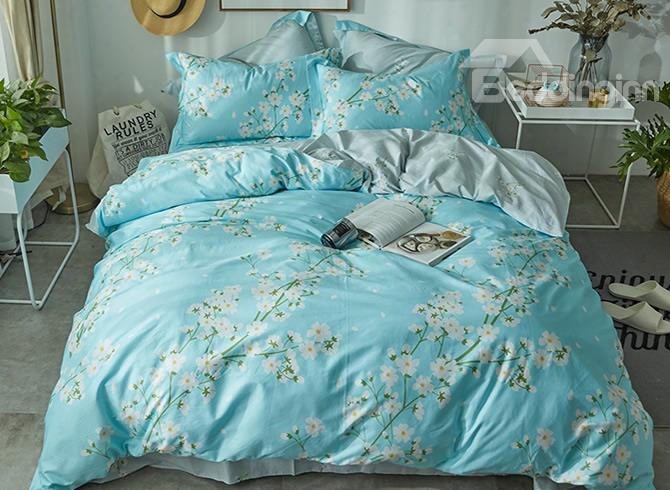 Pastoral Style White Flowers Blooming Cotton 4-piece Bedding Sets/duvet Cover