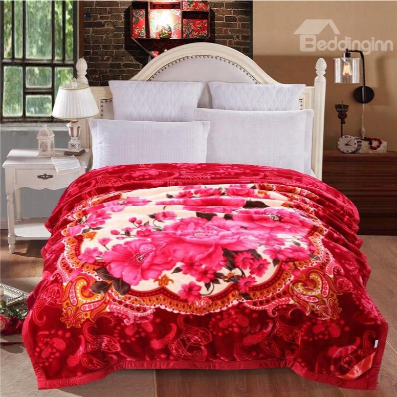 Peonies Flowers Blooming Printed Plush Flannel Fleece Bed Blankets