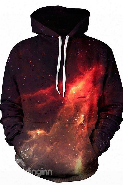 Pretty Lkng Sleeve Starry Sky Red Galaxy Pattern 3d Painted Hoodie