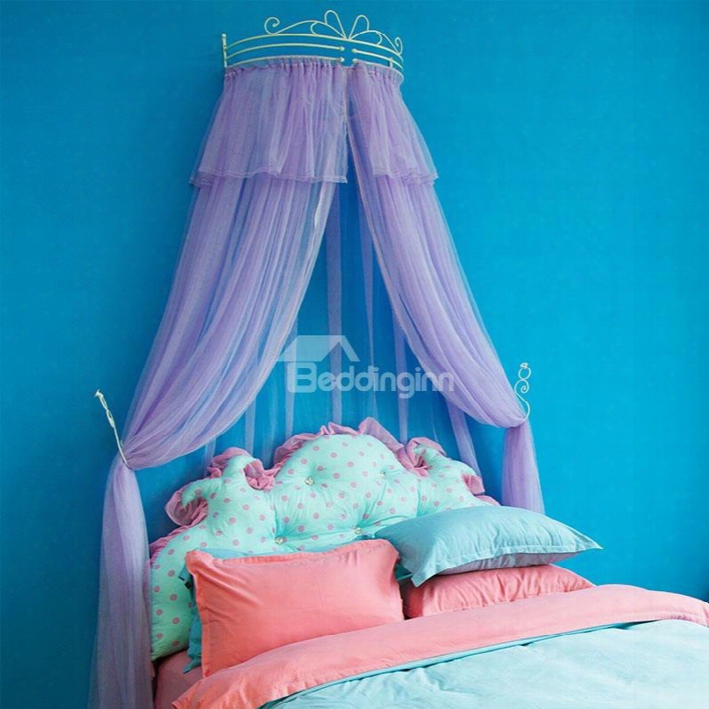 Princess Crown Design Purple Lace Trim Bed Canopy