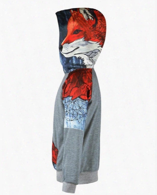 Red Color Block Long Sleeve 3d Pattern Men's Hoodie