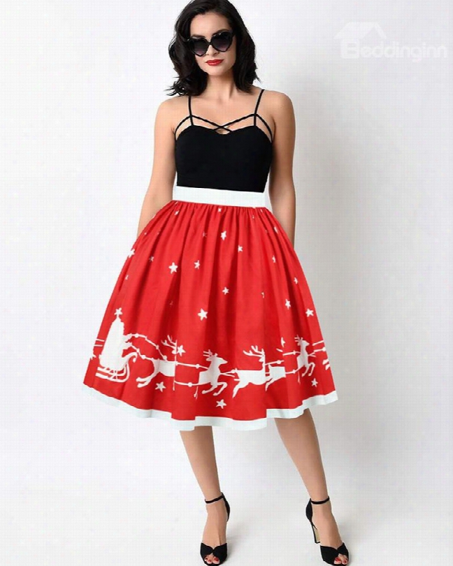 Red Deer Pattern Formal Midi 3d Printing Skirt