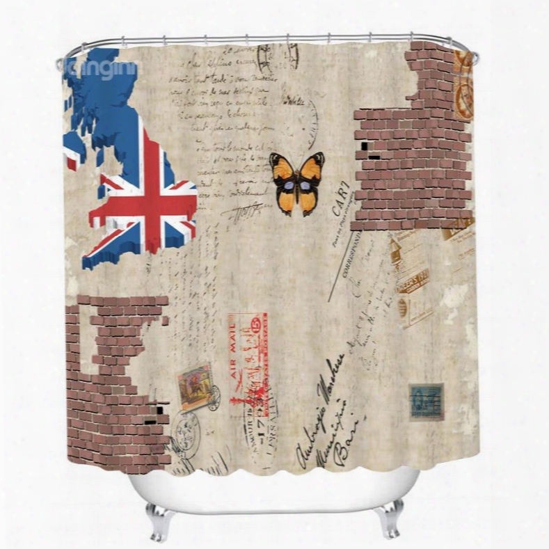 Retro British Romantic 3d Printed Bathroom Waterproof Shower Curtain