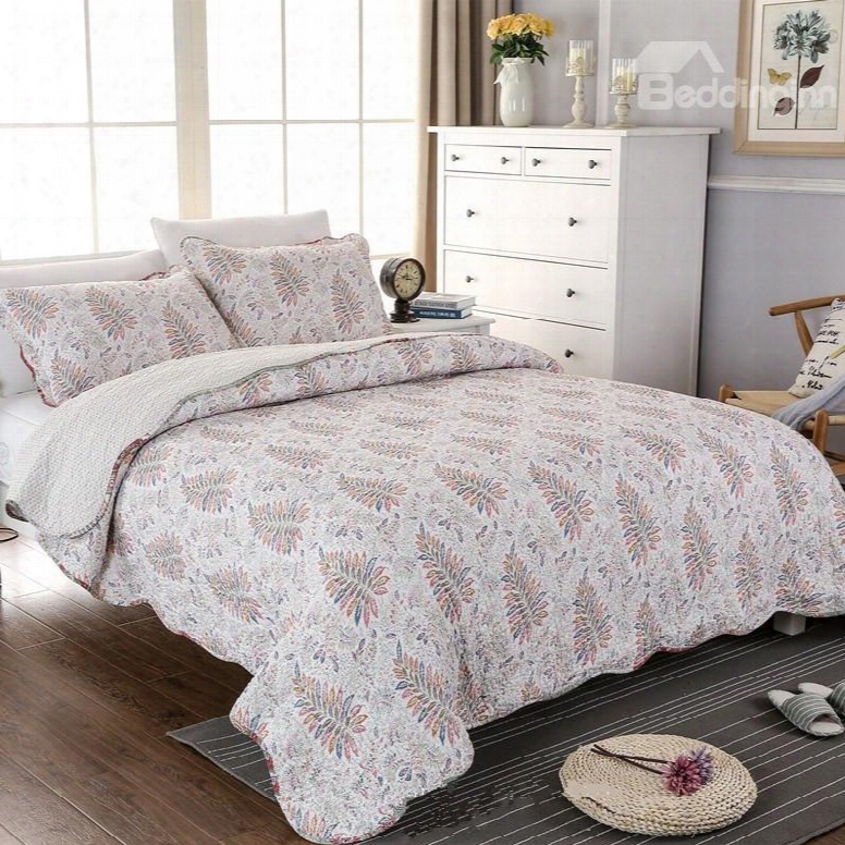 Retro Style Leaves Print 3-piece Cotton Bed In A Bag