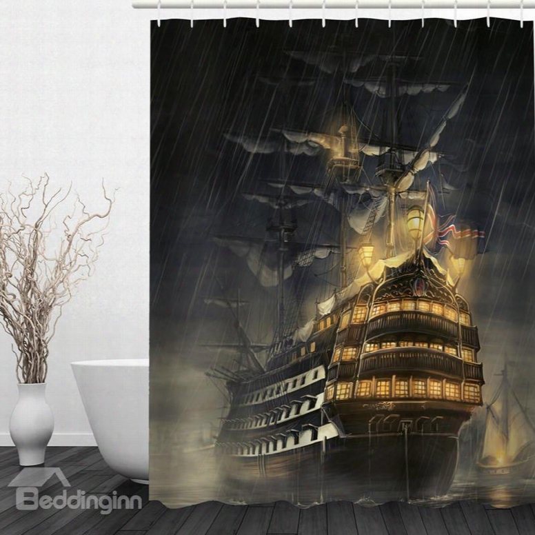 Retro Warships In The Night 3d Printed Bathroom Waterproof Shower Curtain