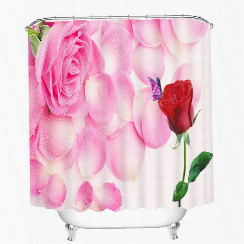 Romantic Pink And Red Roses 3d Printed Batrhoom Waterproof Shower Curtain