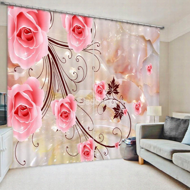 Romantic Pink  Roses 3d Printe D Polyester Curtain