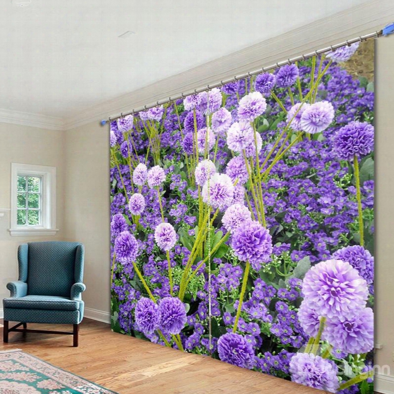 Romantic Purple Lavender 3d Printing Polyester Curtain