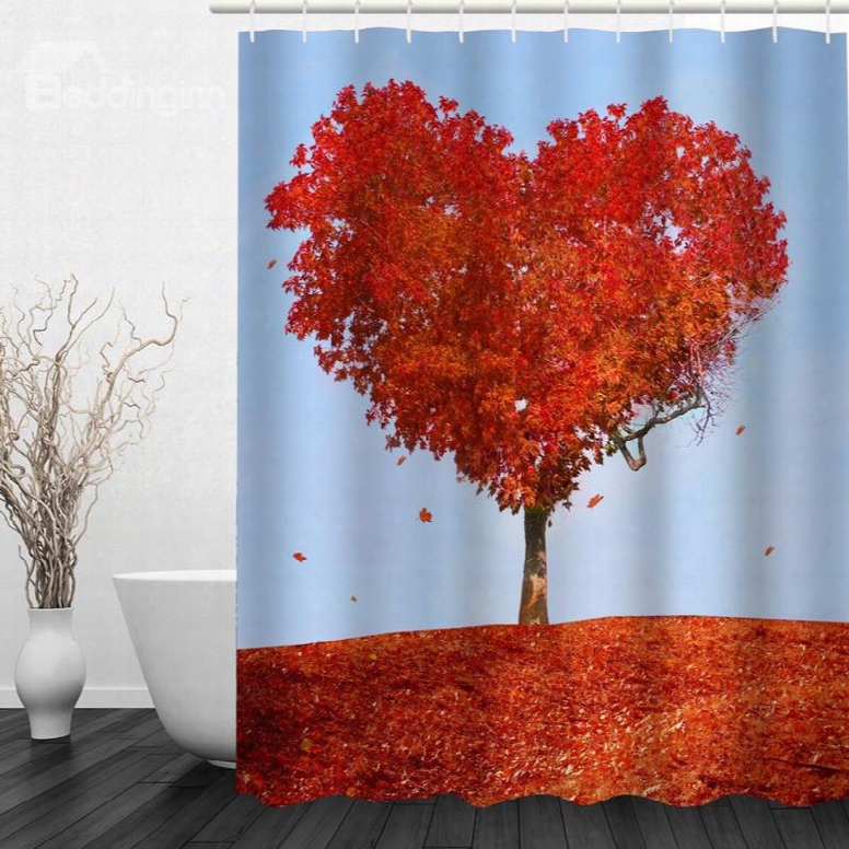 Romantic Red Love Tree 3d Printed Bathroom Waterproof Shower Curtain