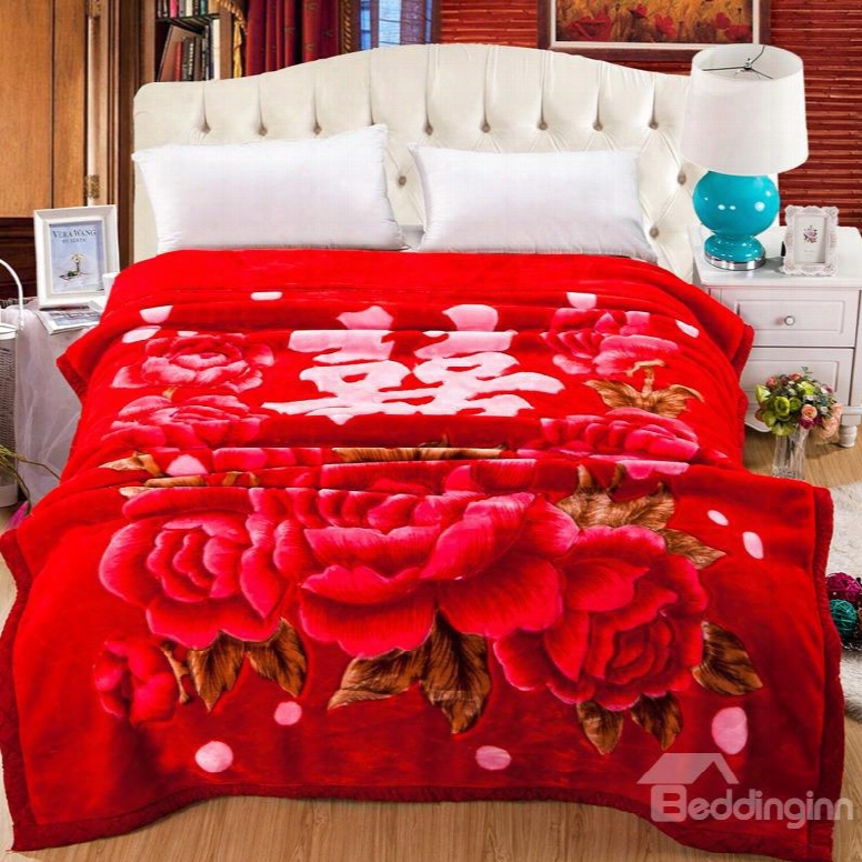 Roses Flowers Blooming Printed Wedding Style Flannel Fleece Bed Blankets