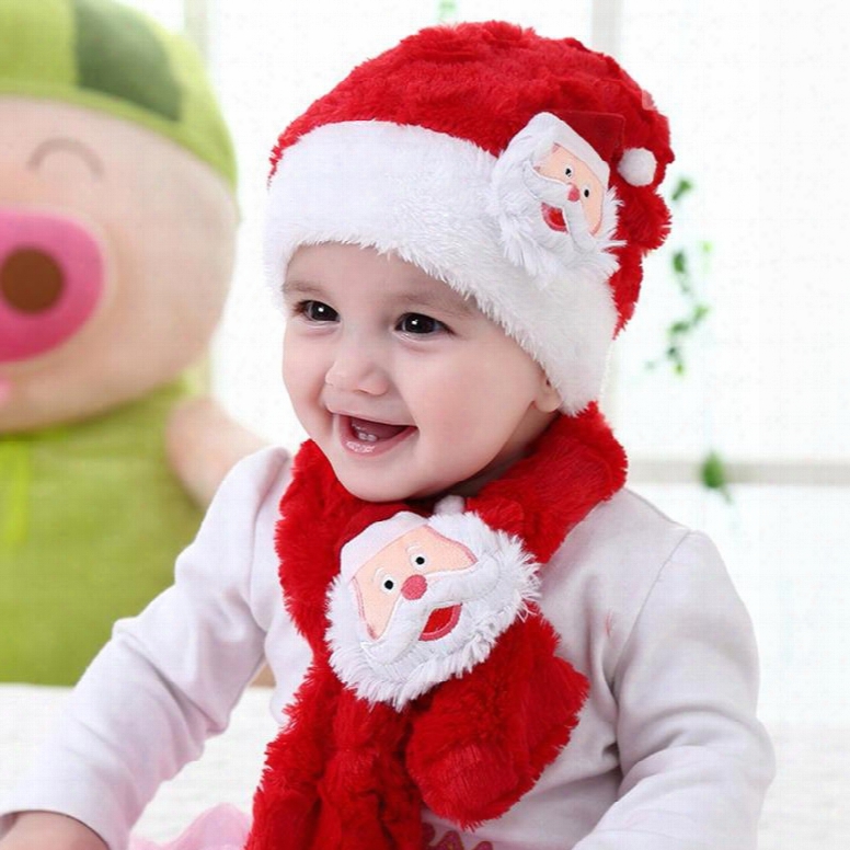 Santa Decoration Red And White Baby Hat And Scarf Set