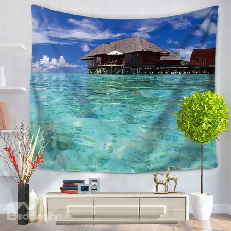 Sea Island With Bright Blue Sky And Clean Water Decorative Hanging Wall Tapestry
