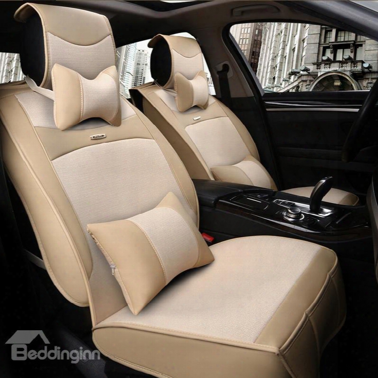Simple Beige Style Fashion Design Luxury Durable Pet Material Universal Five Car Seat Cover